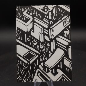 Neo-Shrine Temple ACEO, Original Pen Drawing, Black and White, 6.3x8.9cm (#3 of 4)