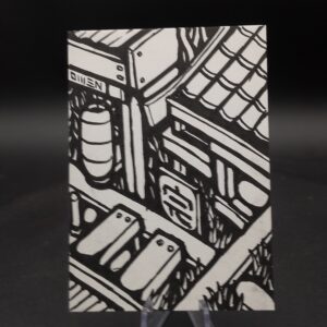 Neo-Shrine Temple ACEO, Original Pen Drawing, Black and White, 6.3x8.9cm (#4 of 4)