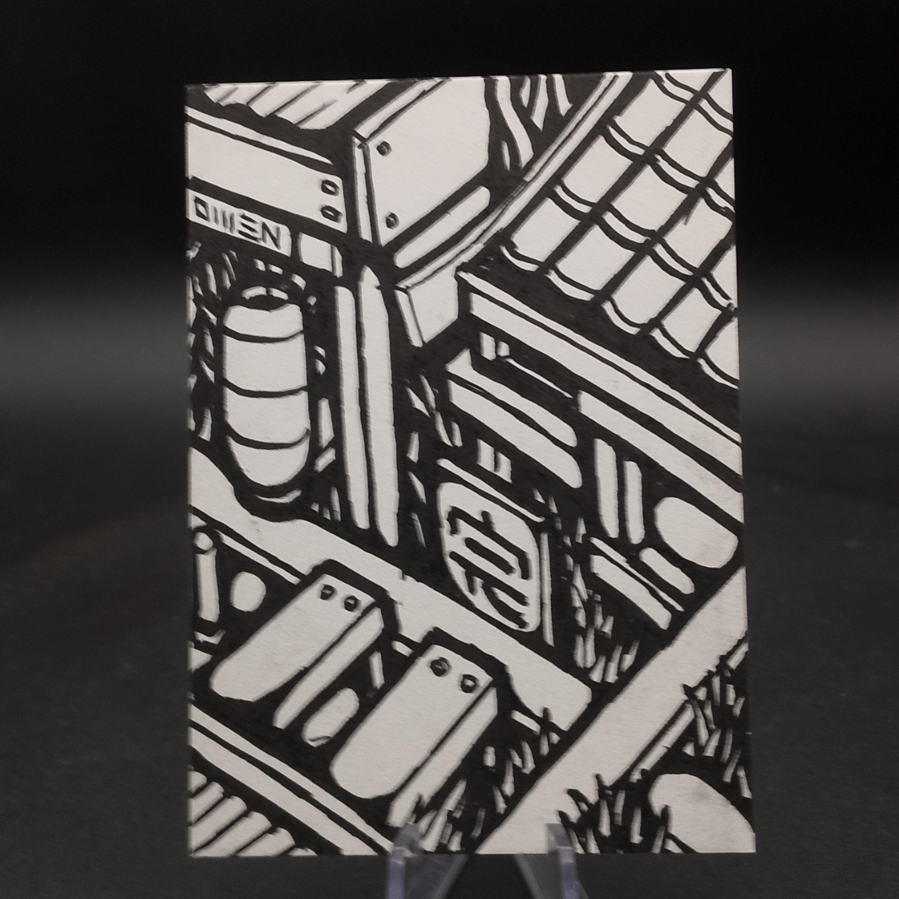 Neo-Shrine Temple ACEO, Original Pen Drawing, Black and White, 6.3x8.9cm (#4 of 4)