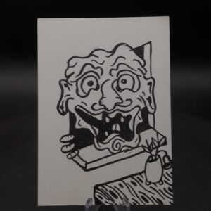 Leering Yokai ACEO, Original Pen Drawing, Black and White, 6.3x8.9cm