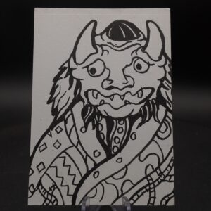 Yokai Reckoning ACEO, Original Pen Drawing, Black and White, 6.3x8.9cm (#1 of 3)