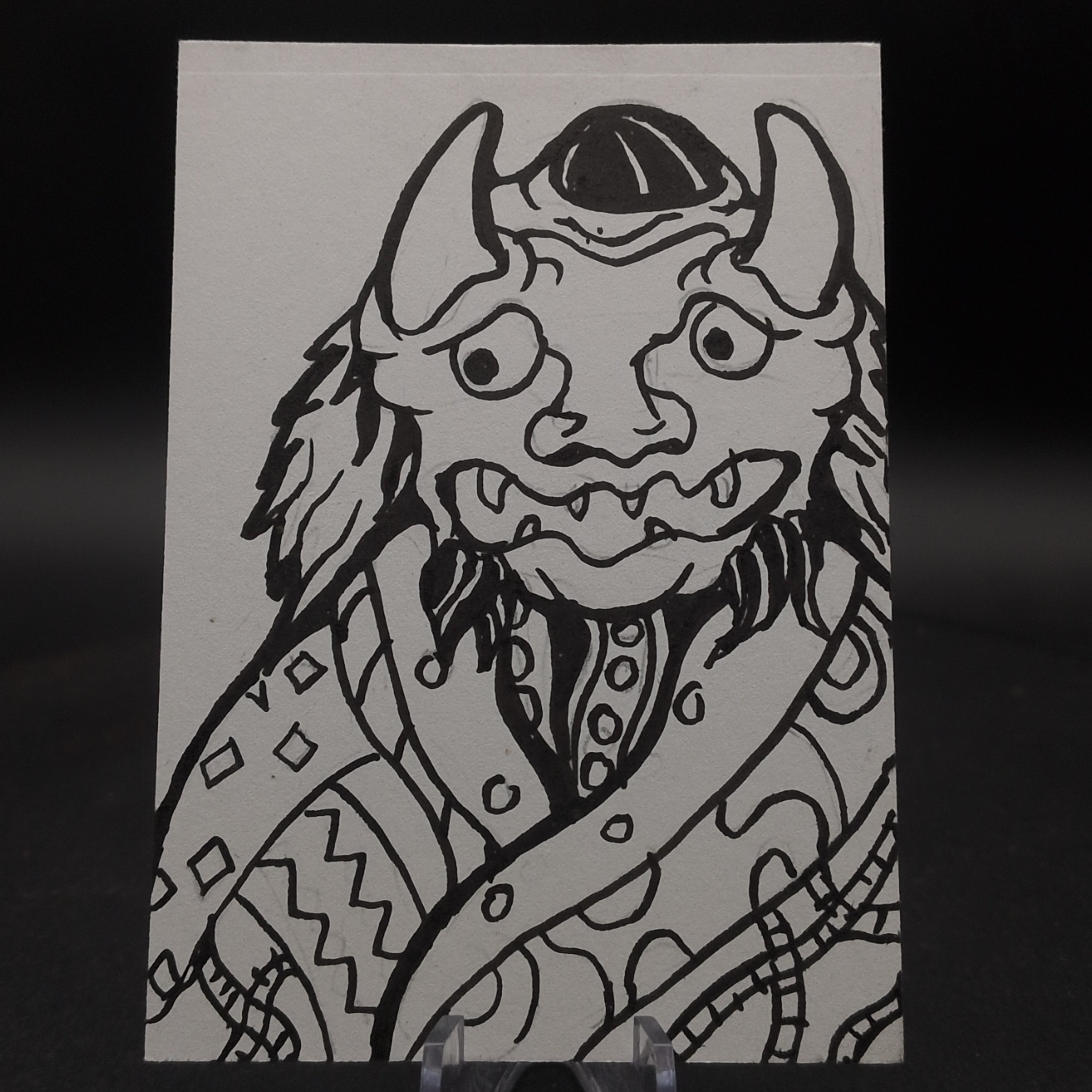 Yokai Reckoning ACEO, Original Pen Drawing, Black and White, 6.3x8.9cm (#1 of 3)
