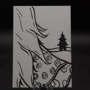 Yokai Reckoning ACEO, Original Pen Drawing, Black and White, 6.3x8.9cm (#3 of 3)