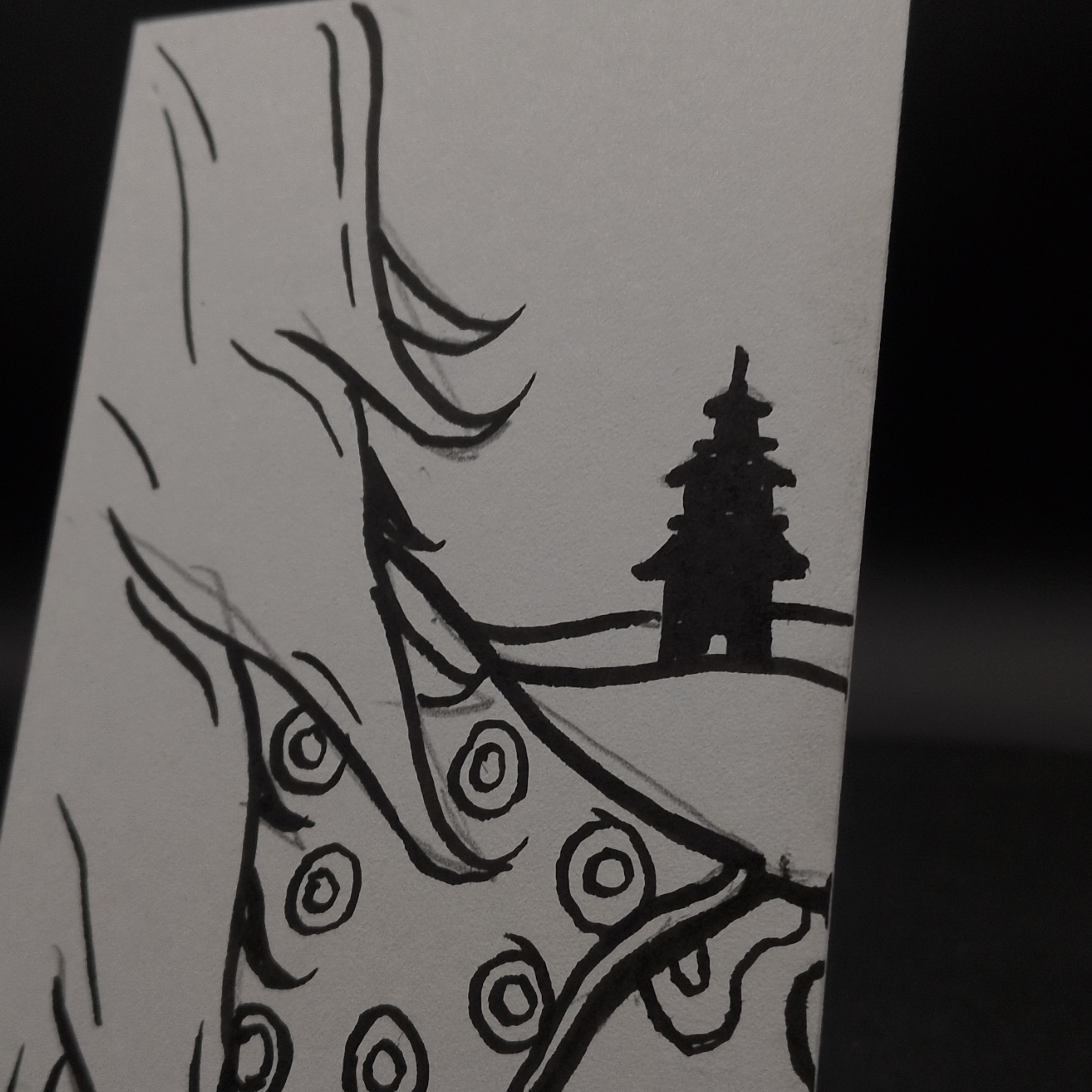 ACEO Original Pen Drawing, Yokai Spirit Ink Art, Miniature Art Card, Black and White, 6.3x8.9cm, Yokai Reckoning 3 of 3 - Image 2