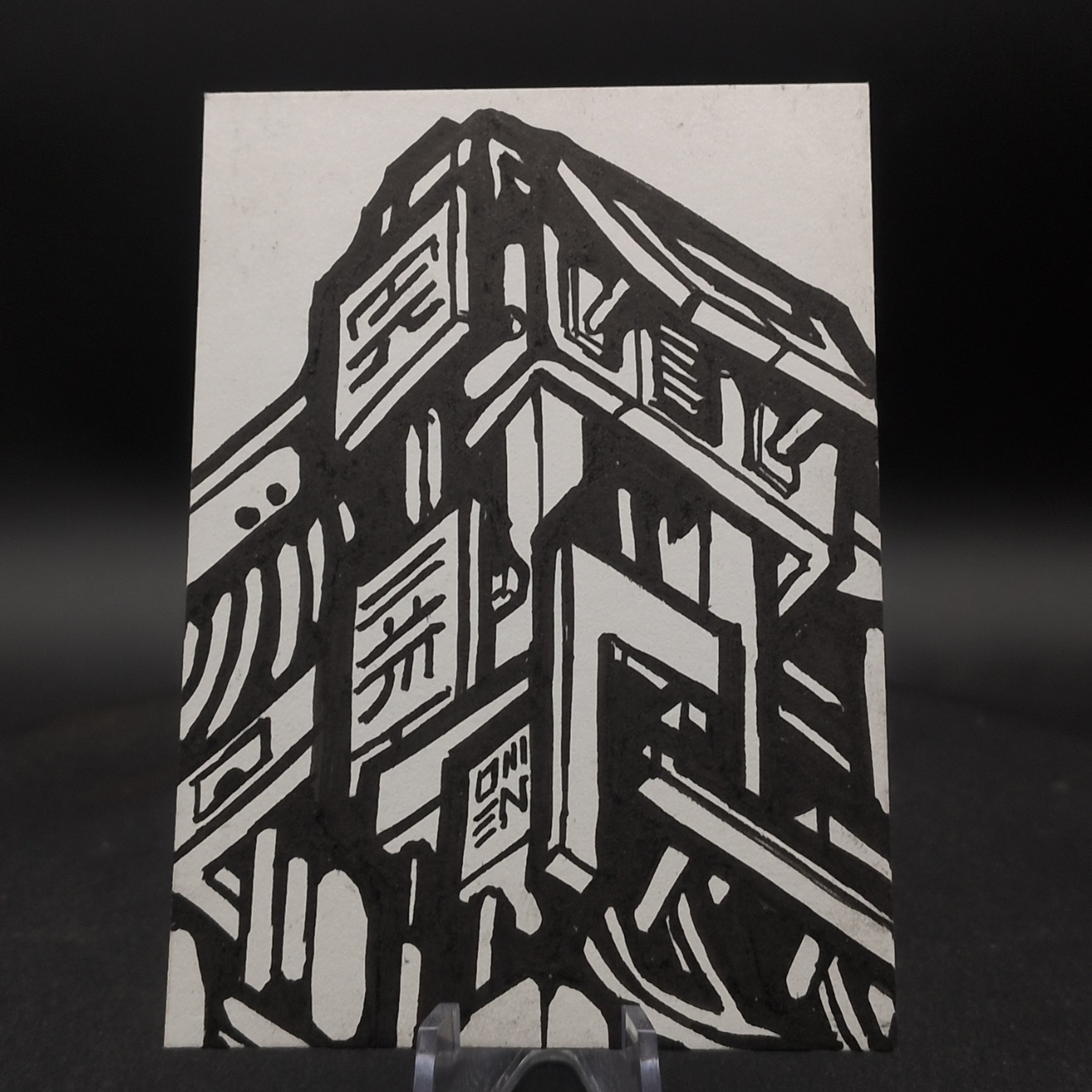 Kowloon Spire ACEO, Original Pen Drawing, Black and White, 6.3x8.9cm (#1 of 3)