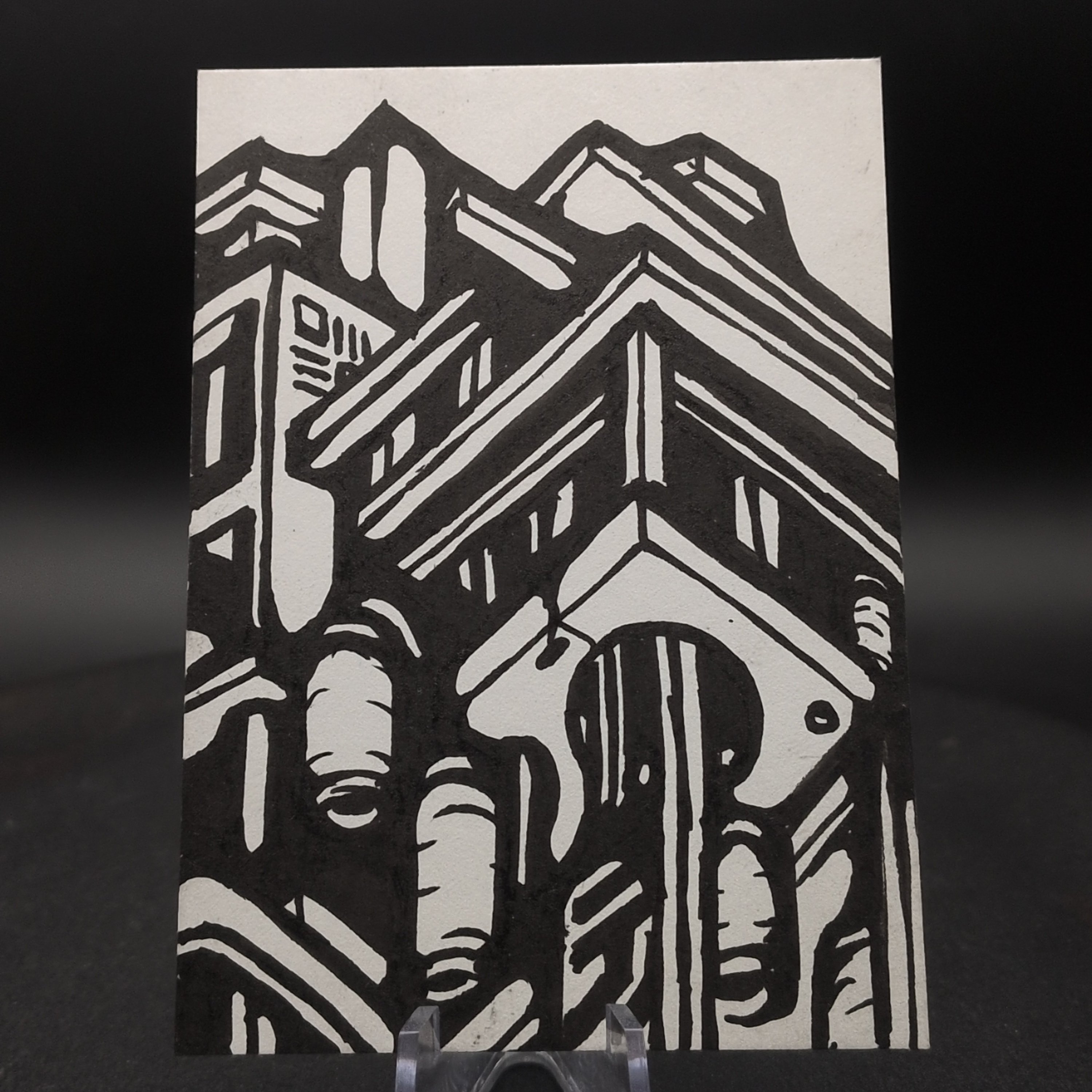 Kowloon Spire ACEO, Original Pen Drawing, Black and White, 6.3x8.9cm (#2 of 3)