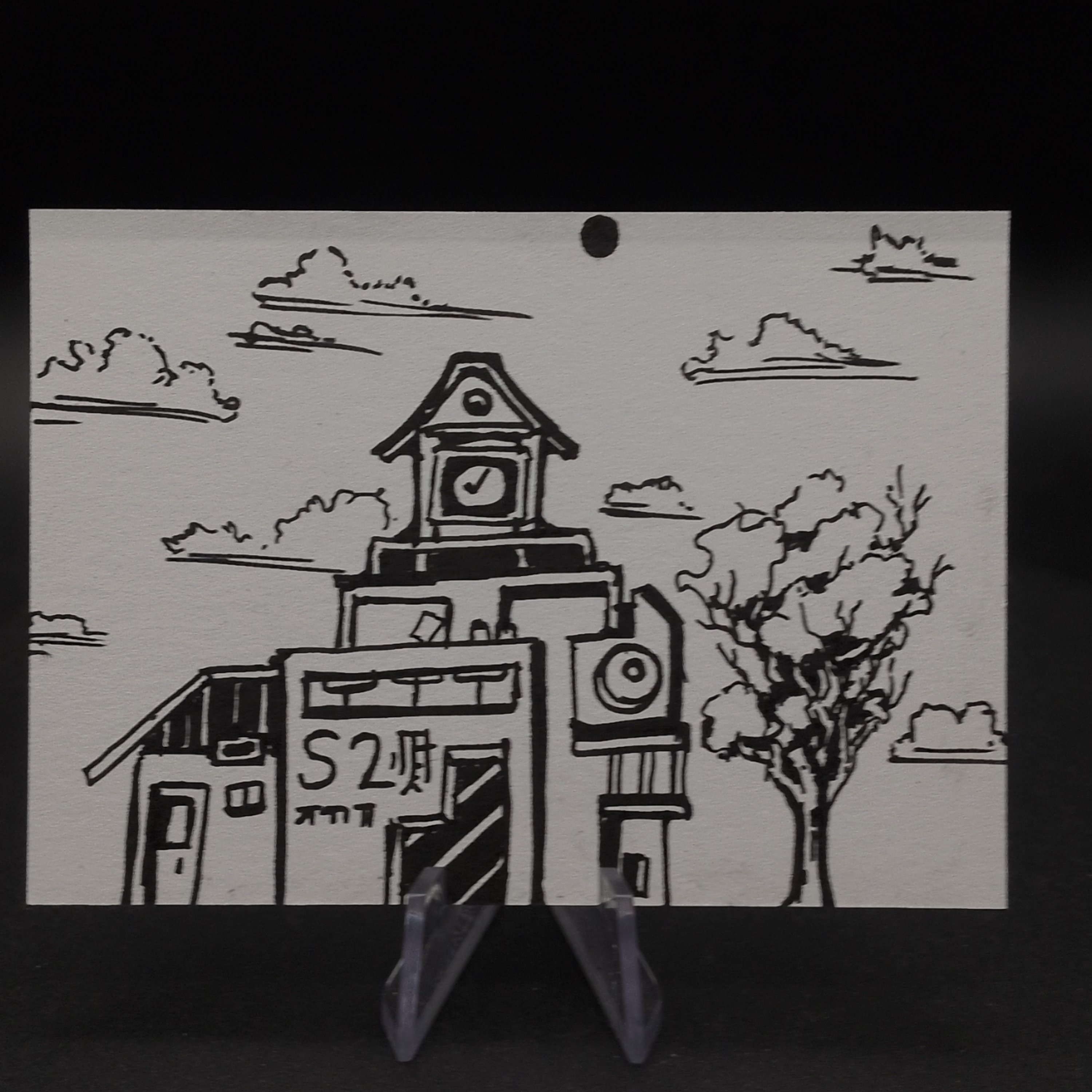 Kettvale Province ACEO, Original Pen Drawing, Black and White, 6.3x8.9cm